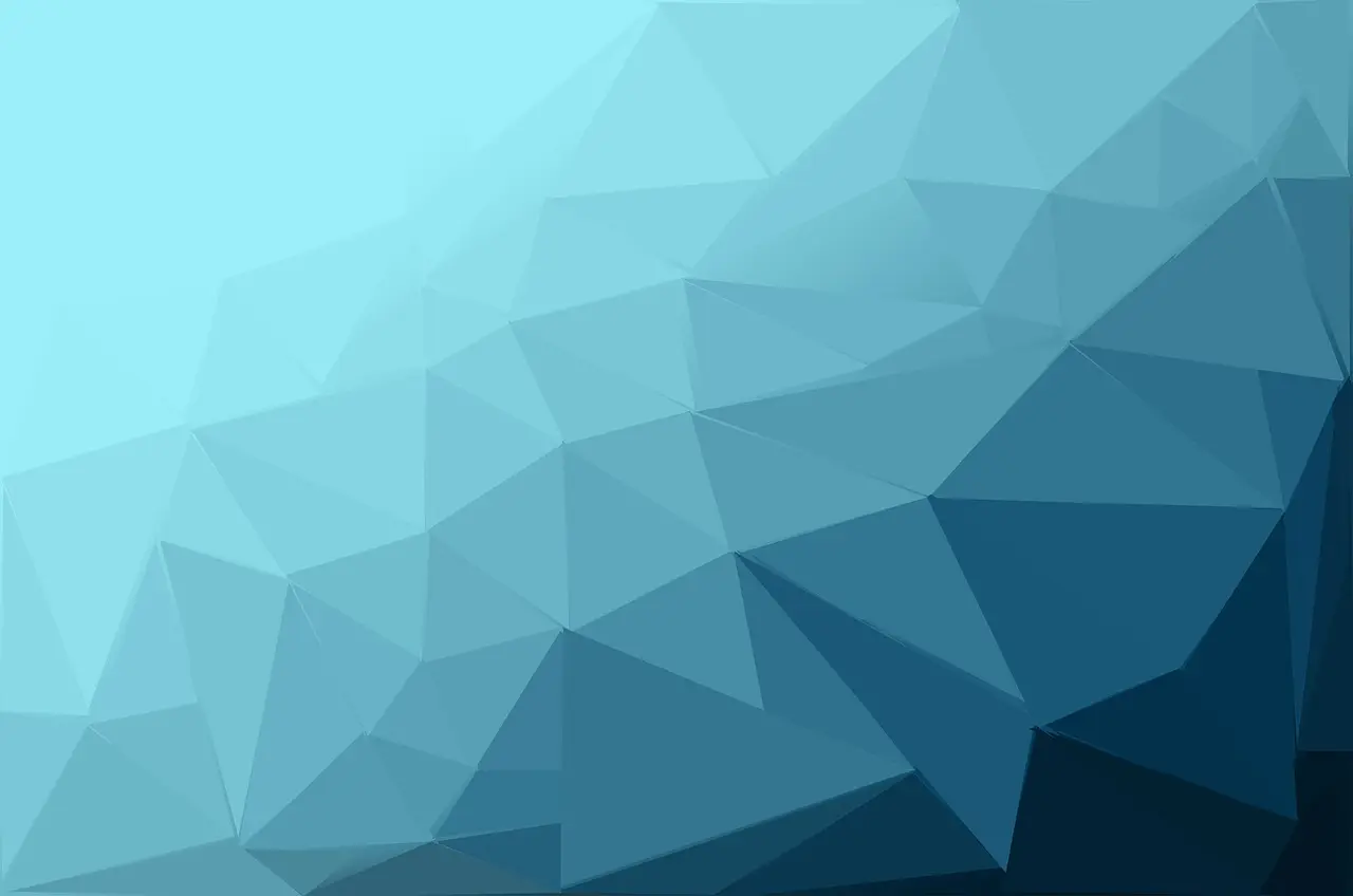 Abstract pattern of blue and teal triangles, light to dark